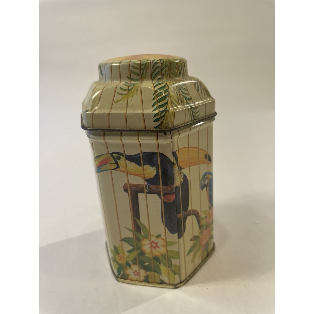 Vintage Keller Charles of Philadelphia Bird Cage Tin - Parrots, Toucan - W/Lid